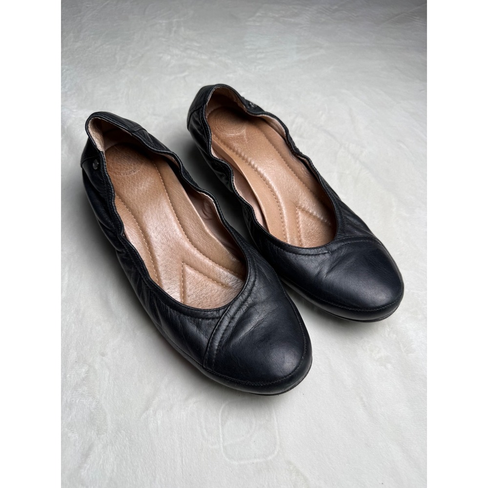 Taryn Rose Black Leather Round Toe Wedge Pumps Shoes Womens 9M